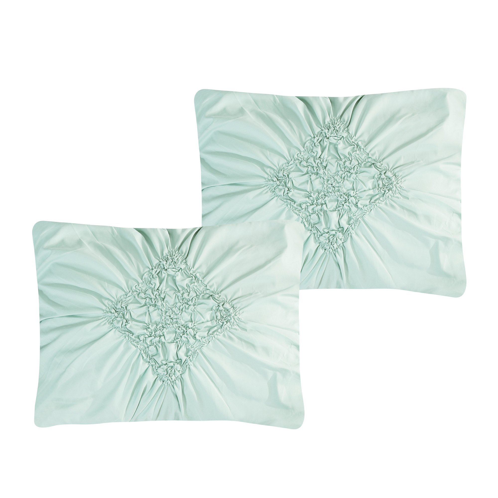 Vegas Contemporary Pinched White and Mint Comforter Set showcasing elegant medallion and floral patterns with soft fabric.